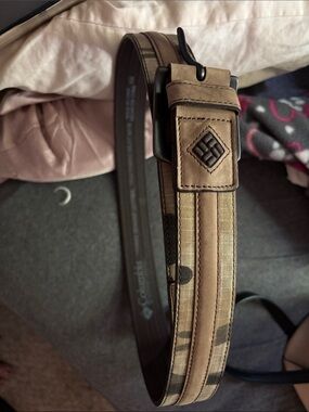 Columbia Tan and Brown Canvas Leather-Trim Belt